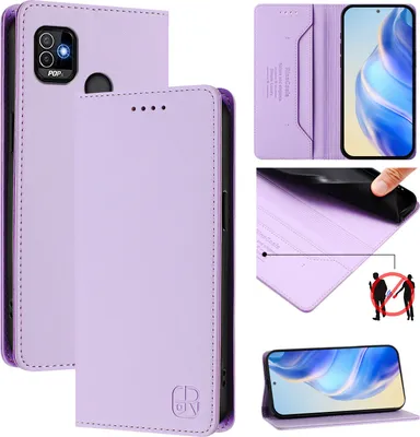Produktbild von Lederhülle für Tecno Pop 5 Hülle Flip Brieftasche Kartenfächern Ständer Schutzhülle Violett
