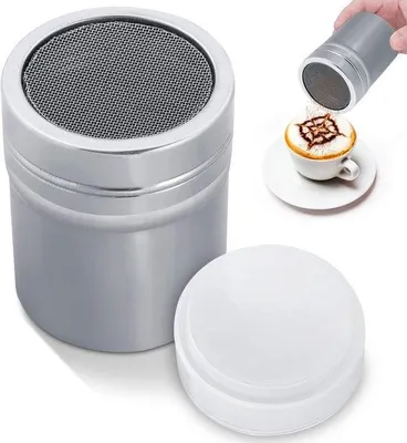 Productafbeelding van Ibenzoa® roestvrijstalen poederschep met instelbare doseerfunctie, fijne maalwerk en een kunststof beschermdeksel – ergonomisch, robuust, geschikt voor suiker, cacao, zout, bloem, koffie