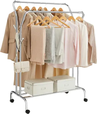 Productafbeelding van Kledingrek op wielen – 2 kledingstangen – hoge draagcapaciteit – 52,5 x 103,5 x 155 cm