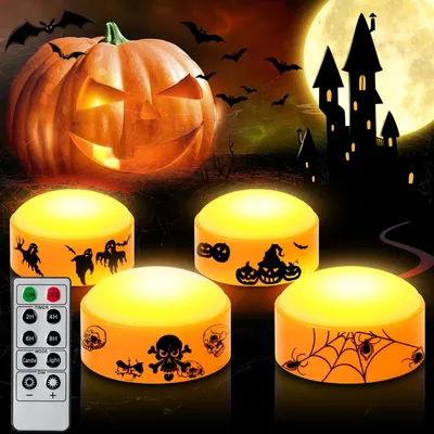 4 LED-Pumpenlampen Halloween, flackernd, mit Fernbedienung und Timer