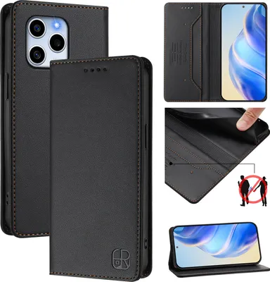 Immagine prodotto di Custodia in pelle per Honor 60 SE, flip case con slot per carte, portafoglio e supporto Nero