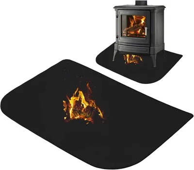 Zdjęcie produktu dla Mata pod kominek, odporna na wysokie temperatury - 80 x 50 cm - dwuwarstwowa - mata ochronna pod kominek i piec - chroni podłogę przed iskrami i żarem