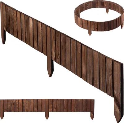 Image de KADAX Bordure de gazon en bois, 116x15cm, bordure de parterre, clôture en bois flexible, clôture pour jardin, délimitation de parterre (brun foncé)