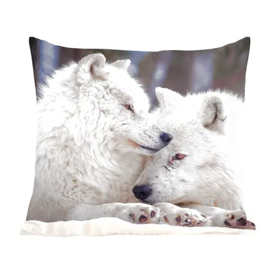 Produktbild von MuchoWow® Zierkissen Sofakissen Wohnzimmer Dekokissen 45x45 cm Wölfe - Schnee - Familie - Schlafpolster - Polster für das Sofa
