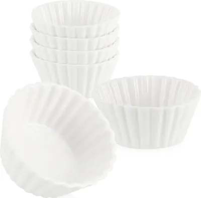 Produktbild von com-four® 6-teiliges Servierset - kleine, weiße Servierschälchen - fein gerippte Keramikschälchen für Vor- und Nachspeisen - Amuse-Gueule-Set