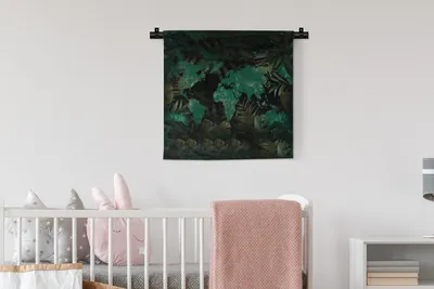 Produktbild von MuchoWow® Wandteppich Wandbehang Weltkarte - Grün - Pflanzen 60x60 cm Tapisserie Dekoration Wandtuch - Dekorationen - Wand Decke