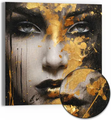 Produktbild von DEQORI Hybrid Leinwand Bild 50x50 cm 'Goldener Blick' Wandbild Glas flach modern