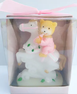 Produktbild von Geburtstagskerze Kerze Kuchenkerze "Teddybär auf Pferdchen" zum 1. Geburtstag - Rosa