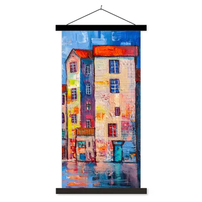 Produktbild von MuchoWow® Textilposter Gemälde - Ölfarbe - Haus - Wasser 40x80 cm mit schwarzem Rahmen - Wandemalerei