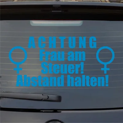 Produktbild von Heckscheibenaufkleber ACHTUNG Frau am Steuer Abstand halten 55x40 cm Hellblau Auto Aufkleber Sticker