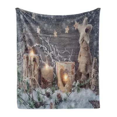 Produktbild von ABAKUHAUS Weihnachten Weich Flanell Fleece Decke, Candle Winterurlaub, Gemütlicher Plüsch für den Innen- und Außenbereich, 125 x 175 cm, Khaki und Grau