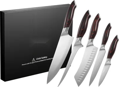 Produktbild von Küchenmesserset - 5-teiliges Messer-Set - Hochkohlenstoff-Edelstahl - Rostfrei & Langlebig - Ergonomischer, Bruchfester Griff - Präzises Schneiden