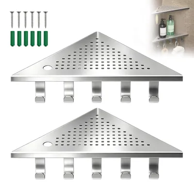 Image de 2 étagères d'angle en acier inoxydable pour la salle de bain