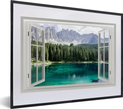 Produktbild von MuchoWow® MuchoWow® Gerahmtes Poster Aussicht - Bäume - Wasser 40x30 cm - Poster mit zchwarzem Bilderrahmen - Bilderrahmen - Poster im Rahmen