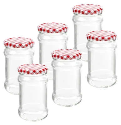 Produktbild von Einmachgläser 315 ml 6er Set mit Schraubdeckel Vorratsgläser Karo-Design