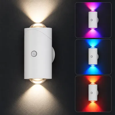 Produktbild von LED Wandleuchte mit Bewegungsmelder, kabellos & magnetisch – RGB & Weißlicht, Akku Wandlampe innen mit USB-C, Up & Down Licht – Weiß