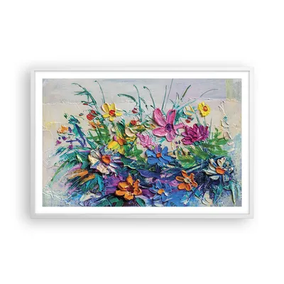 Produktbild von Gerahmtes Poster - Weißer Rahmen - Blumen die Farben pastos - 91,5x61 cm - Wand Bild - Wanddeko - Wandbilder - Kunstposter - Wandposter - Bilderrahmen - Bilder - Kunstdruck - P2WAA91x61-4521