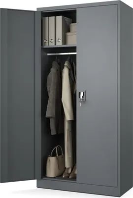 Produktbild von Muralo Sozialraumschrank aus Stahl METALLSCHRANK für Büro Stahlschrank für Dokumente Akten Anthrazit 90x45x185cm