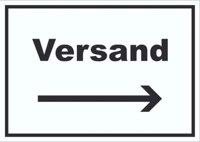 Produktbild von Versand Schild mit Text und Richtungspfeil rechts Lieferung shipping waagerecht A2 (420x594mm)