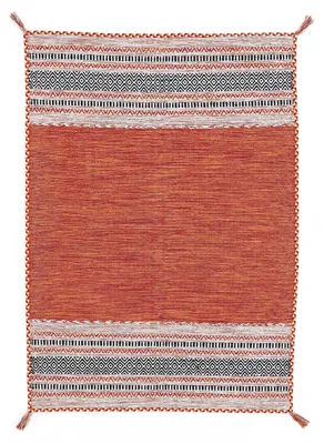 Produktbild von Flachgewebeteppich Kelim Azizi Orange 80x150 cm | Moderner Teppich für Wohn- und Schlafzimmer