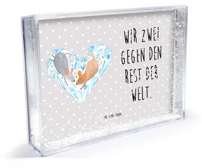 Produktbild von Mr. & Mrs. Panda Objektrahmen Mäuse Herz - Grau Pastell - Geschenk, glücklich, Bilderhalter, 3D-Bilderrahmen, Bilderrahmen, dekoartikel, Fotorahmen, Liebe, Freundin