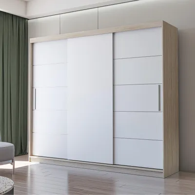 Produktbild von Schwebetürenschrank Alba 250 cm Sonoma/Weiß, ohne Spiegel und LED.