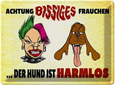 Produktbild von vianmo Blechschild 30x40 cm Achtung bissiges Frauchen Hund Witz Humor Lustig Spaß