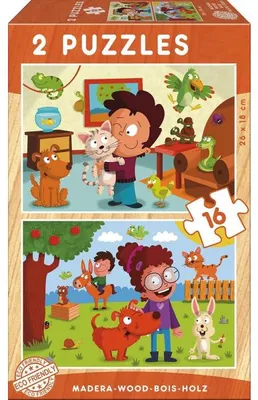 Image de Puzzle en bois les enfants et les animaux de compagnie 2 x 16 pieces - educa - 17618
