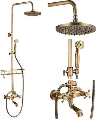 Immagine prodotto di Sistema doccia Unyqoos® in acciaio inossidabile cromato – soffione a cascata da 8 pollici, doccetta manuale e bocchetta per vasca, altezza regolabile da 100 a 135 cm, finitura in ottone anticato