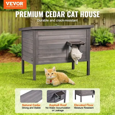 Image de Maison pour chat d'extérieur Abri en bois pour chat sauvage avec toit et volets en PVC