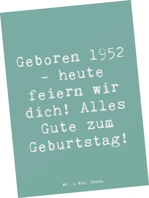 Produktbild von Mr. & Mrs. Panda Postkarte Spruch 1952 Geburtstag - Meeresbrise - Geschenk, Fotokarte, 70er Jahre, Grußkarte, Glückwunsch, Jubiläum, Jahrgangsfeier, einzelkarte