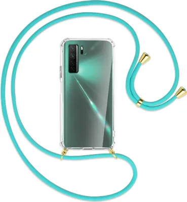 Produktbild von Handykette Backcover-Schutzhülle mit Band (Metall goldfarben) für Huawei P40 lite 5G - türkis