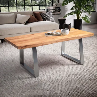 Produktbild von FineBuy Couchtisch 120x60x46 cm Akazie Massivholz / Metall Baumkante Wohnzimmertisch Rechteckig Sofatisch Stubentisch Braun Kaffeetisch