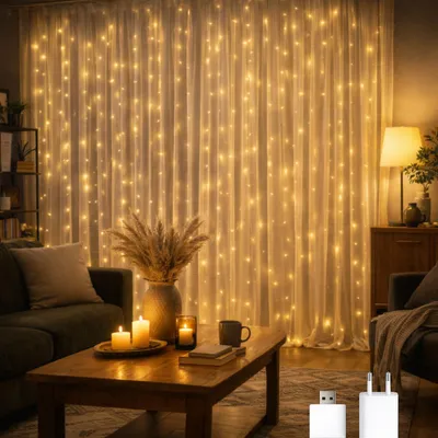 LED-Lichtvorhang außen, 3 x 2 m, warmweiß, 2700 K, IP65, USB