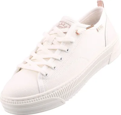 A single white sneaker is shown against a white background.