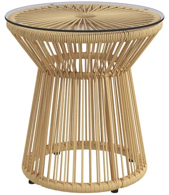 Produktbild von Outdoor-BeistelltischGartentischRattan-Beistelltisch,Glasplatte,PE-Rattan,40cmx40cmx42cmBeige