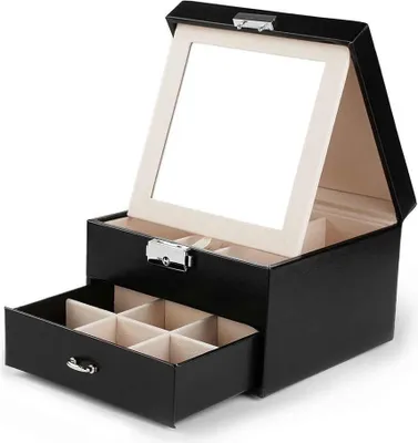 Produktbild von Elegante Ecarla Schmuckbox mit Spiegel & Schublade - Schwarze Aufbewahrung für Schmuckliebhaber