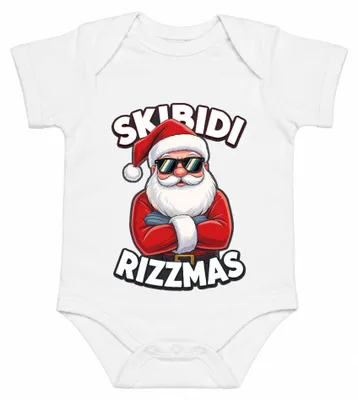 Obrázek produktu pro Skibidi Rizzmas, vánoční motiv, dětské body, bílá barva, velikost 6/12 měsíců, vtipný motiv