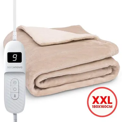 Produktbild von Seranova XXL Elektrische Heizdecke - 180x160cm - 9 Wärmestufen - Abschaltautomatik - waschbar - Kuschelige Wärmedecke -  Beige