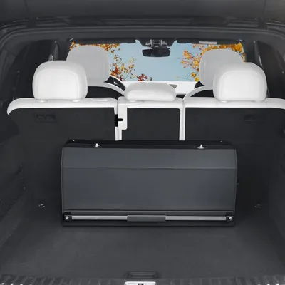 Immagine prodotto di Organizzatore per il bagagliaio con coperchio, capacità 61 litri, in pelle nera, dimensioni 68x29x31 cm
