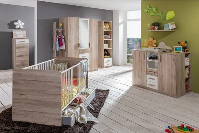 Produktbild von Babyzimmer Set 11-teilig in Eiche mit weiß CANTON-43 inkl. Wickelkommode