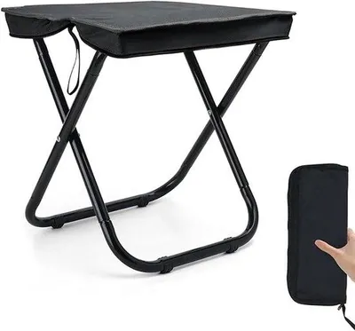 Productafbeelding van Draagbare Klapkruk - Zwart - 26 x 23 cm - Opvouwbare Aluminium Kruk - Voor Buiten en Binnen