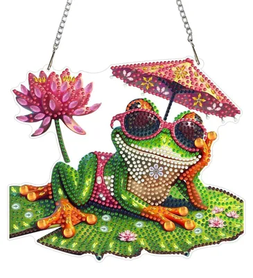 Immagine prodotto di Ciondolo "Rana" in cristalli diamantati 5D, con catena, decorazione per finestre a doppio lato, kit per il fai-da-te, dimensioni 20x20 cm