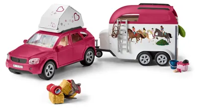 Produktbild von schleich HORSE CLUB, Abenteuer mit Auto und Pferdeanhänger 42535, mit Hannah, Papa, Pferd und Zubehör, Geschenk für Mädchen und Jungen, Pferde