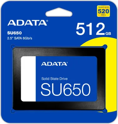 Produktbild von Ssd Adata Su650 512Gb Nand 3D + Slc, 520/450Mbps Ecc Sata Iii 2.5