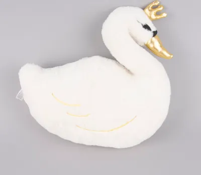 Produktbild von Deko Kissen Schwan mit Krone Plüsch weiß gold 34x35cm