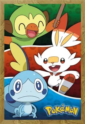 Immagine prodotto di Pokemon - Pokémon - Poster - Galar Starters + cornice rimovibile, Shinsuke® Maxi MDF oak, disco acrilico