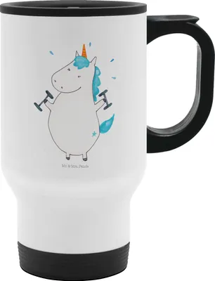 Produktbild von Mr. & Mrs. Panda Thermobecher To Go Einhorn Fitness - Weiß - Geschenk, Fitnessstudio, Sport, Kaffeebecher, Gym, thermosbecher, Kaffee-Thermobecher, To-Go-Becher, Deko