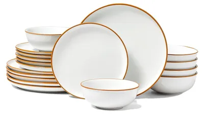 Zdjęcie produktu dla Zestaw naczyń VEVOR dla 6 osób (18-częściowy), okrągłe talerze i miski, ceramiczne naczynia obiadowe, nadające się do zmywarki i kuchenki mikrofalowej, na deser, sałatkę, zupę, makaron, białe