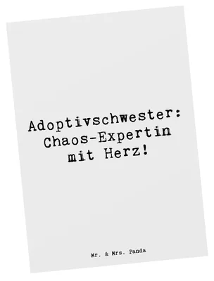 Produktbild von Mr. & Mrs. Panda Grußkarte Spruch Adoptivschwester Chaos - Weiß - Geschenk, Adoption, Postkarte, Familie, Postkarten, Herzensbindung, Lächeln, bildkarte, Ansichtskarten